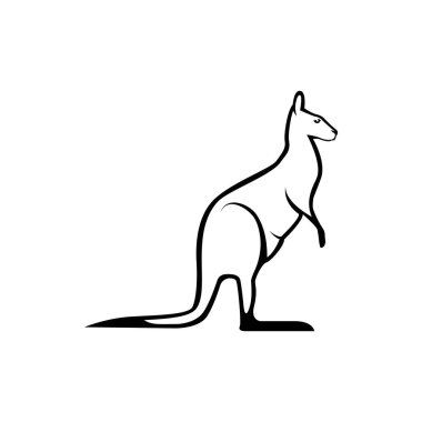 Retro logolar, amblemler, rozetler, etiketler, klasik tasarım unsurları için vektör kanguru görünümü. Beyaz arkaplanda izole