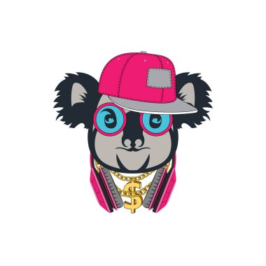 Tişört için HIPSTER koala baskısı. Koala modern sokak stili özellikleri. Vektör sanatı.