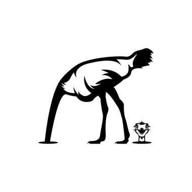 Kum siluetindeki devekuşu kafası logo ikonu vektör dizayn eder. Beyaz arkaplanda izole edilmiş vektör illüstrasyonu