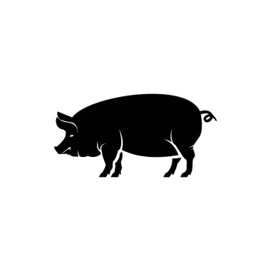 Retro logolar, amblemler, rozetler, eski model tasarım elementleri için vektör domuz silueti görünümü. Beyaz arkaplanda izole