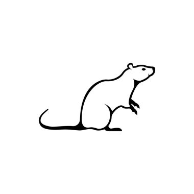 Retro logolar, amblemler, rozetler, eski model tasarım elementleri için vektör fare silueti görünümü tarafı. Beyaz arkaplanda izole