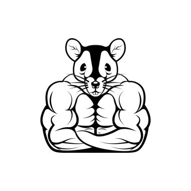 Fare kafalı vektör fitness gövdesi, retro logolar, amblemler, rozetler, etiketler, şablon ve tişört klasik tasarım elemanı. Beyaz arkaplanda izole