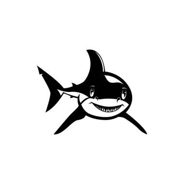 Ağzı açık köpekbalığı. Beyaz arka planda köpekbalığı izolasyonu. Düz vektör illüstrasyonu