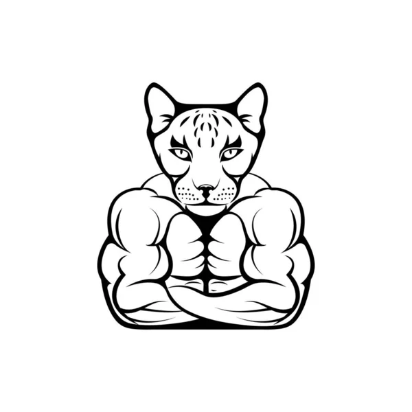 Vector Fitness Body Cat Head Face Retro Logos Emblems Badges — Stock Vector
