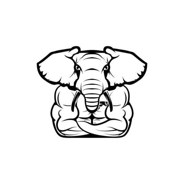 Векторное Фитнес Тело Слоновьей Головой Лицом Ретро Логотипы Значки Этикетки — стоковый вектор
