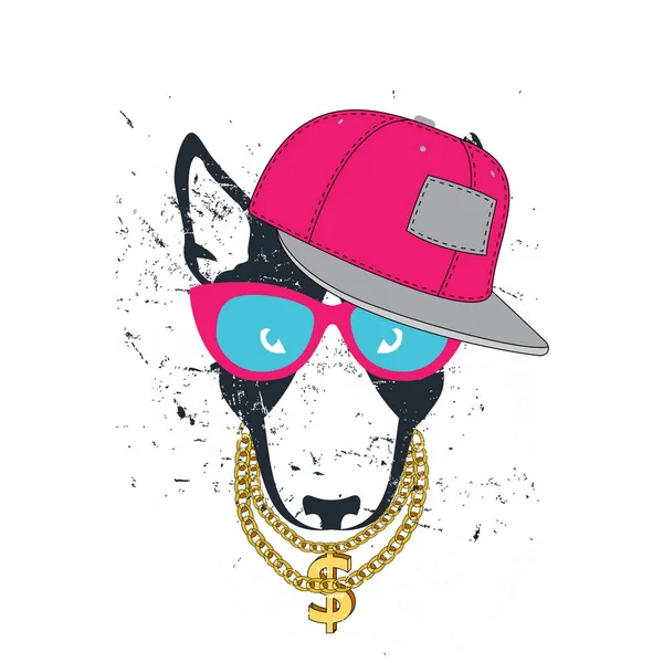 Hipster Imprimé Pitbull Pour Chien Pour Shirt — Image vectorielle