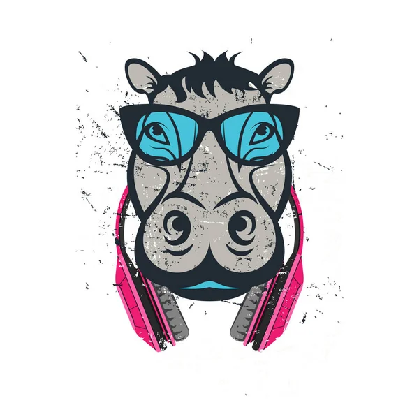 Hipster Hippo Potisk Pro Tričko — Stockový vektor