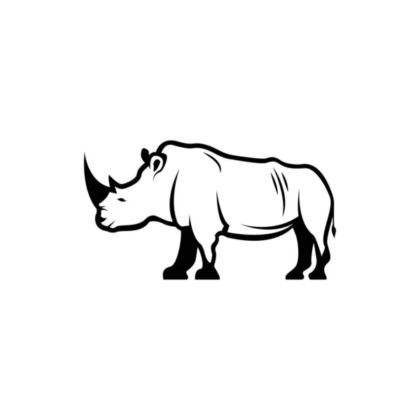 코뿔소 실루엣은 역로고 빈티지 디자인 요소의 측면을 보여준다 배경에 — 스톡 벡터
