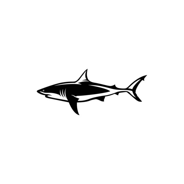 Hai Vektorsilhouette Monochrome Illustration Eines Stilisierten Hais Isoliert Auf Weißem — Stockvektor