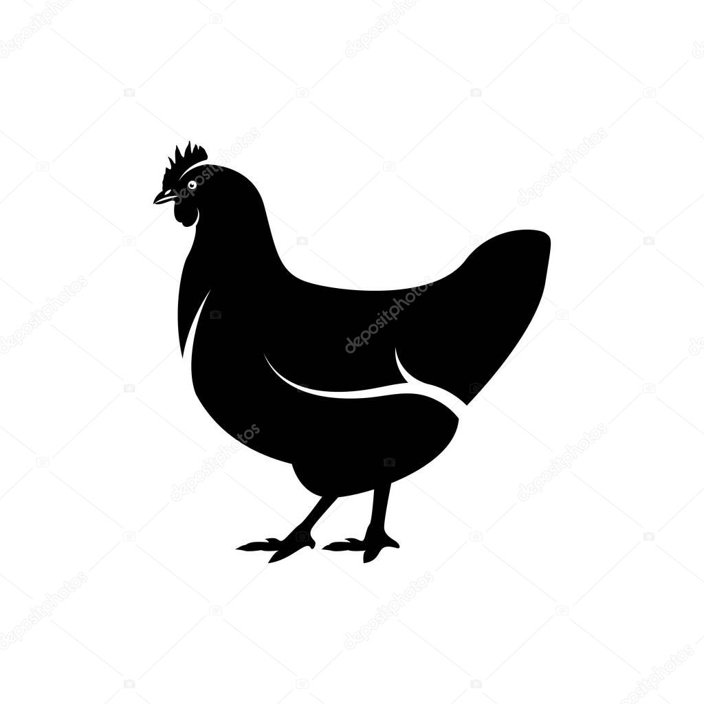 Chicken silhouette. Bird element illustration in simple flat style isolated on white background. Vector symbol design from farm collection. Can be used in web and mobile.