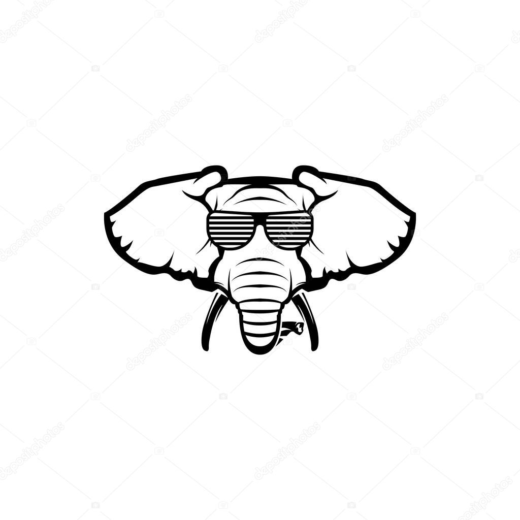 Vector elephant head, face  for retro hipster logos, emblems, badges, labels template and t-shirt vintage design element. Isolated on white background
