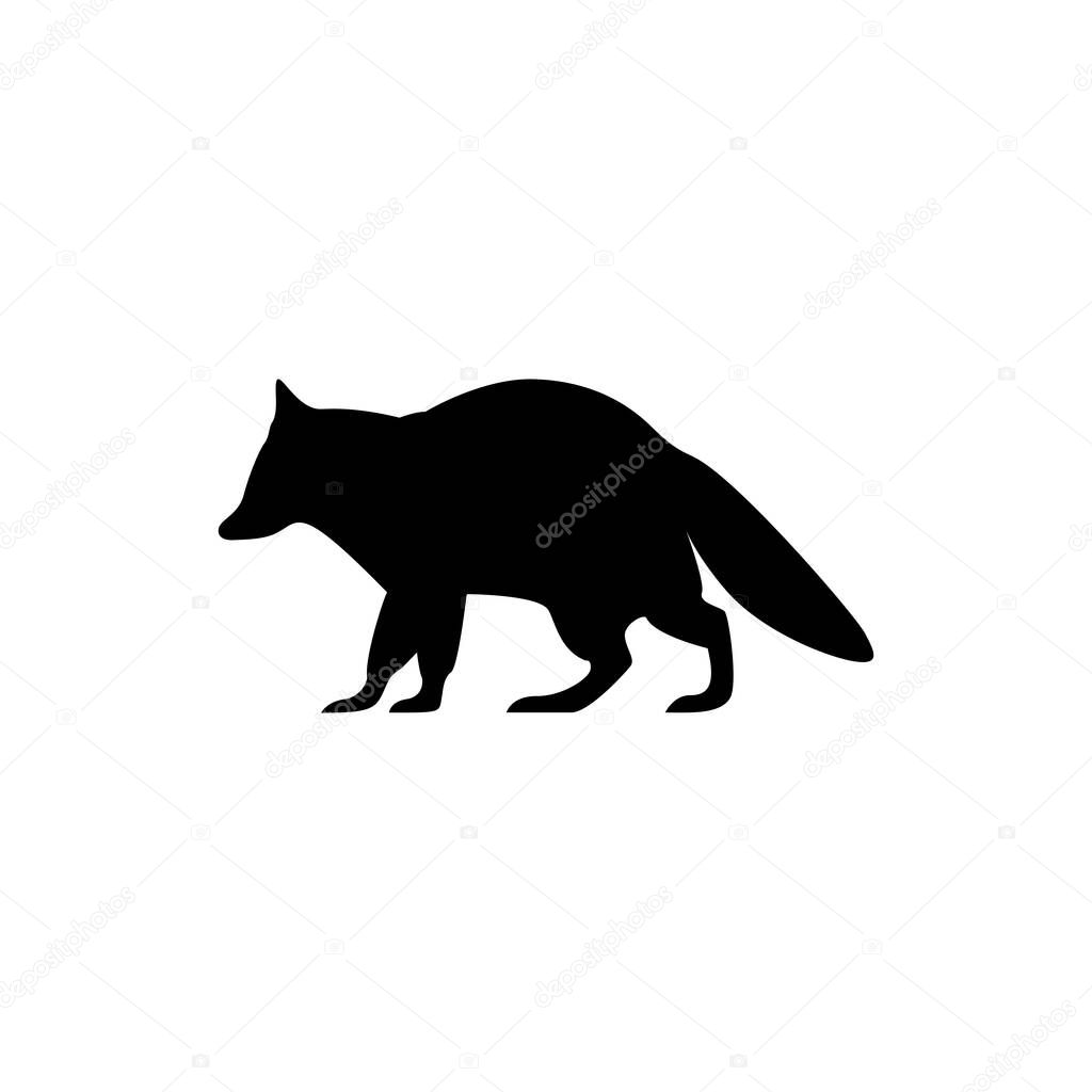Vector raccoon silhouette view side for retro logos, emblems, badges, labels template vintage design element. Isolated on white background