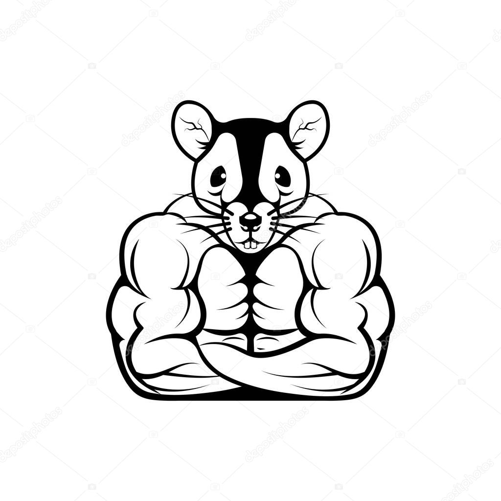 Vector fitness body with rat head, face  for retro logos, emblems, badges, labels template and t-shirt vintage design element. Isolated on white background