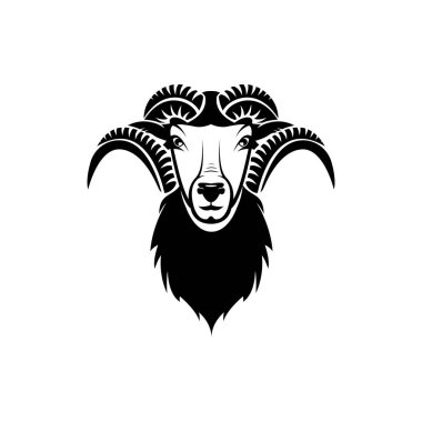 Vektör koç başı, retro logolar için yüz, amblemler, rozetler, etiketler, şablon ve tişört vintage tasarım elemanı. Beyaz arkaplanda izole