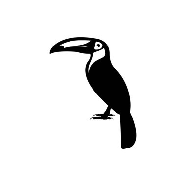 Beyaz zemin üzerinde izole edilmiş Toucan kuş düz stil vektör şablonu. Tropik kuş simgesi