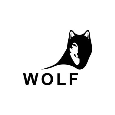 Retro logolar, amblemler, rozetler, eski model tasarım elementleri için vektör kurt silueti görünümü. Beyaz arkaplanda izole