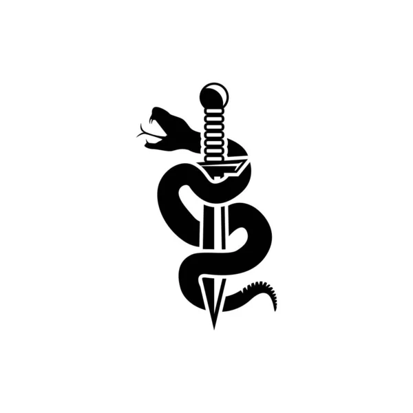 Serpente Pugnale Serpente Avvolge Intorno Una Spada Vettore Vintage Tatuaggio — Vettoriale Stock