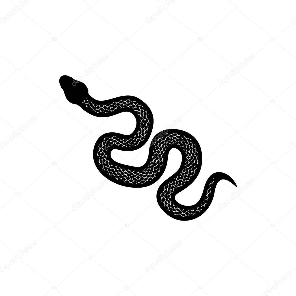 Snake silhouette illustration. Black serpent isolated on a white background. Vector tattoo design.