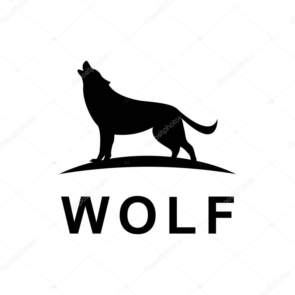 Vector wolf silhouette view side for retro logos, emblems, badges, labels template vintage design element. Isolated on white background