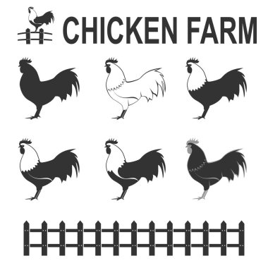 El yapımı horozlar hazır. Oymalı stil vektör illüstrasyonu. Tasarımınız için şablon.