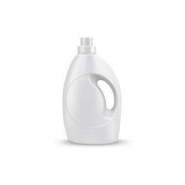 Evdeki kimyasallar boş plastik şişelerin sapı ve eğri uçlu gerçekçi vektörler beyaz arka planda izole edilmiş. Sıvı deterjan veya sabun, leke çıkarıcı, çamaşır suyu, banyo veya tuvalet temizleyicisi.