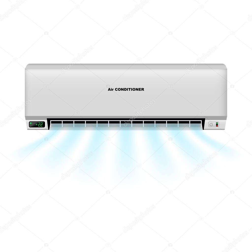 air conditioner realistic background with cold air symbols vector illustration