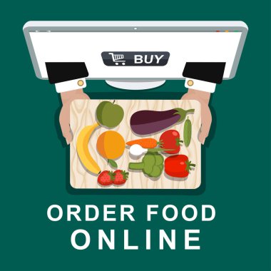 Yemek siparişi konsepti. Çevrimiçi Gıda Teslimatı Isometric Düz Vektör Kavramı. 