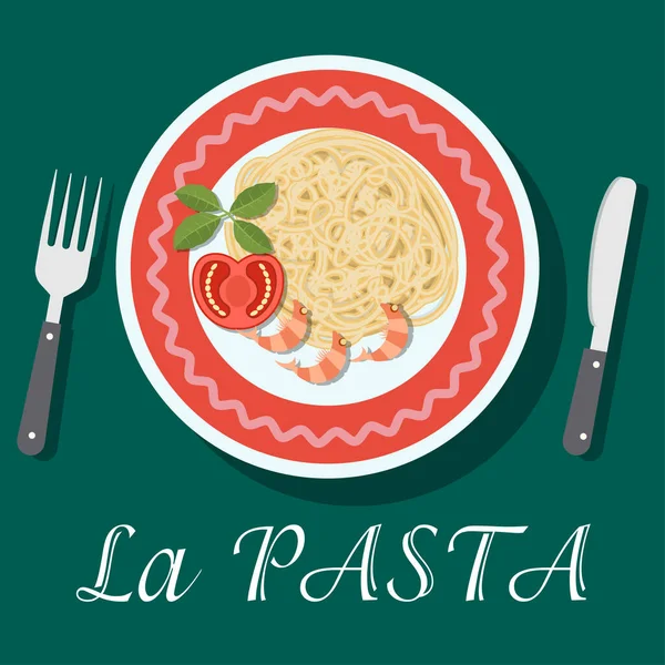 Pasta Con Albahaca Salsa Espaguetis Comida Orgánica Comida Italiana Tradicional — Vector de stock