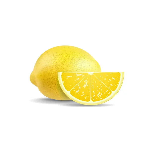 レモン分離 レモンの果実は全部で1個と半分が白い背景に孤立している ベクターイラスト — ストックベクタ