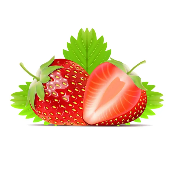 在白色背景上分离的草莓3D矢量图标 现实的甜水果 — 图库矢量图片