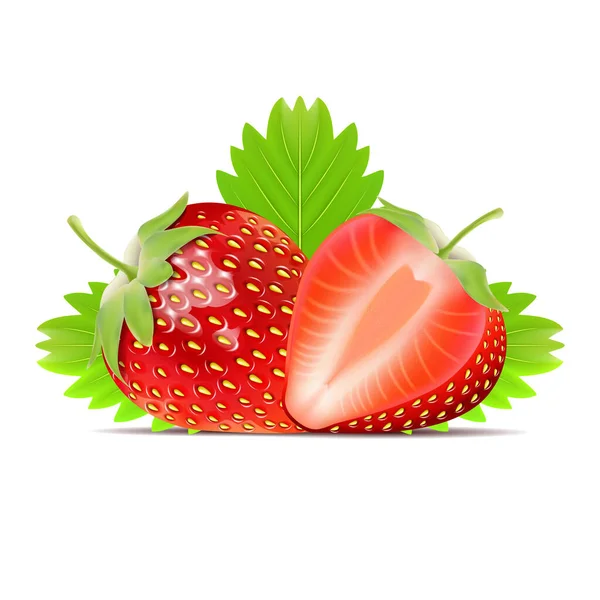 Icône Vectorielle Fraise Isolée Sur Fond Blanc Fruits Doux Réalistes — Image vectorielle