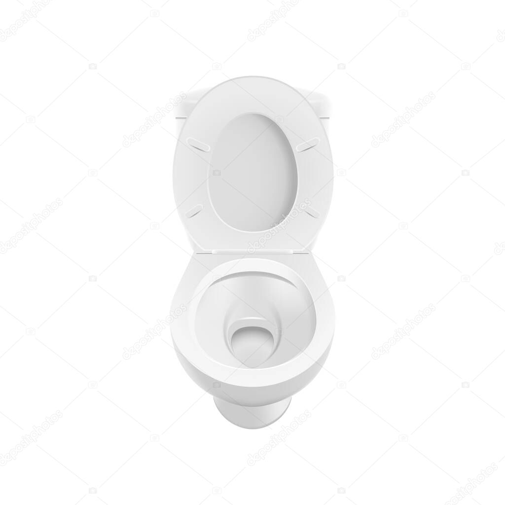 Toilet white bowl, clean washroom seat. Lavatory or restroom interior. Vector realistic style toilet bowl illustration on white background