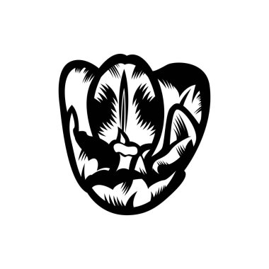 Beyaz arka plandaki klasik siyah-beyaz çiçek açan lale konsepti bitkisel çiçekleri izole etti. Vahşi bahar yaprağı yaban çiçeği vektör çizimi. İş ziyareti kartı, tipografi vektörü, t-shirt için yazdırma fikri.