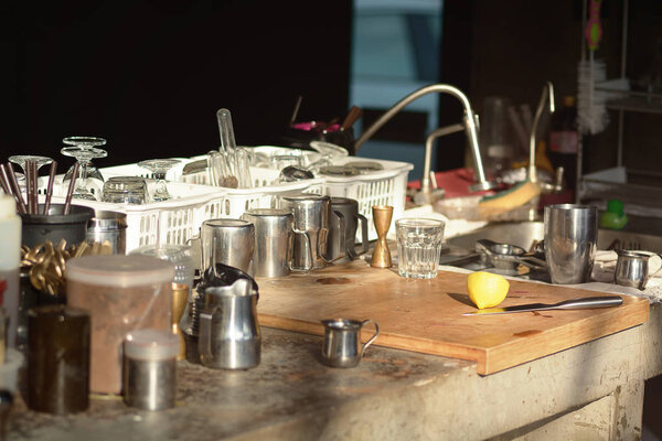 Behind the coffee shop as background