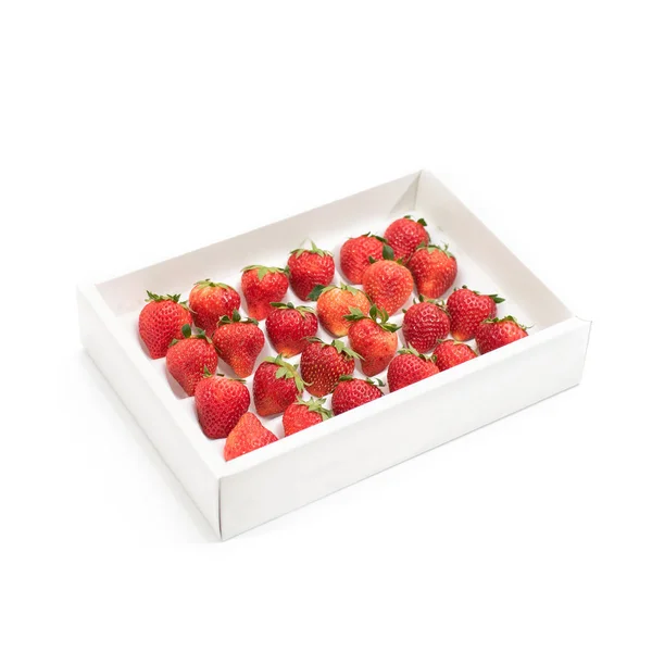 Premium Erdbeere Schachtel Isoliert Auf Weißem Hintergrund — Stockfoto