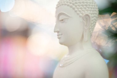 Güzel arka plan üzerinde heykel beyaz Buddha