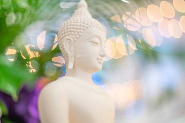 Güzel arka plan üzerinde heykel beyaz Buddha