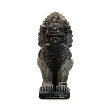 T'deki Budizm tapınağının önünde kireçtaşı aslan heykeli heykeli