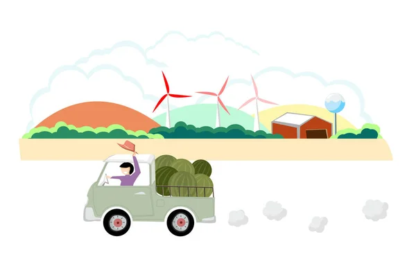 Landwirt Landwirt Transport Produkt Großen Händler Vektor Cartoon Flaches Design — Stockvektor