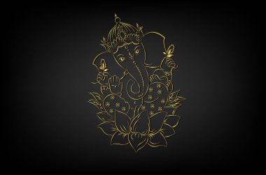 Altın sınır unsurları olan Ganesha fil tanrısı. Resim siyah arkaplanda izole edildi