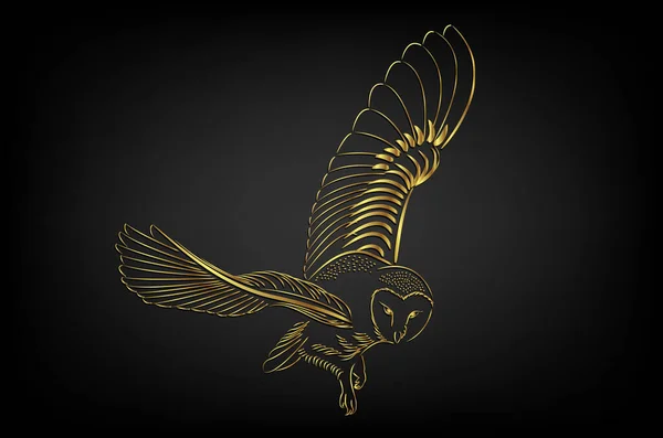 Siyah arkaplanda uçan baykuş, siyah arkaplanda altın kenar dövmesi