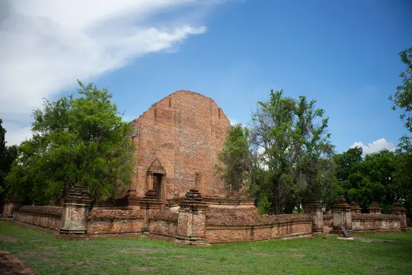 Αρχαίος Ναός Στο Wat Mahaeyong Ayuttaya Ταϊλάνδη — Φωτογραφία Αρχείου