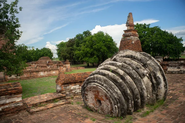 Starověký Prvek Pagoda Pískovec Wat Mahaeyong Ayuttaya Thajsko — Stock fotografie