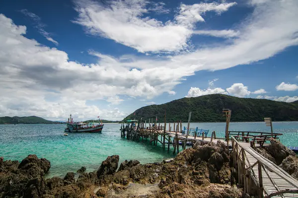 Chonburi Thailand September 2020 Koh Kham Dock Mooie Houten Brug — Stockfoto