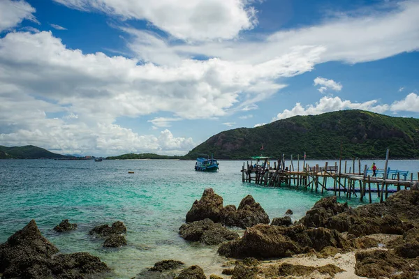 Chonburi Thailand September 2020 Koh Kham Dock Mooie Houten Brug — Stockfoto