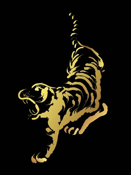 Tigre pintura por mãos com estilo de pintura pincel sobre fundo preto. — Vetor de Stock
