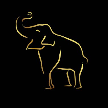 Altın sınır unsurları olan fil. Resim siyah arkaplanda izole edildi