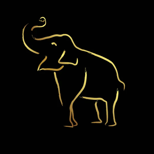 Elefante Com Elementos Borda Dourada Ilustração Isolado Fundo Preto — Vetor de Stock