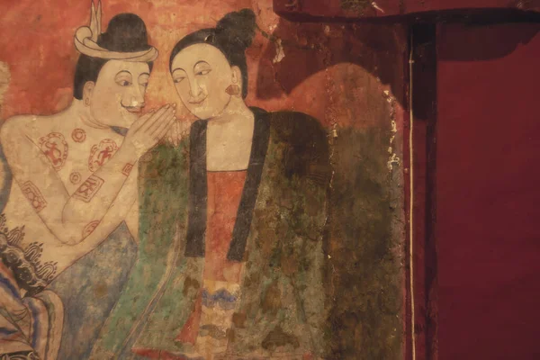 Pittura Murale Antica Pubblica Sussurro Amore Tempio Wat Phumin Questo — Foto Stock