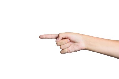 Beyaz bir arka planda izole edilmiş bir gencin eli. Kapat..